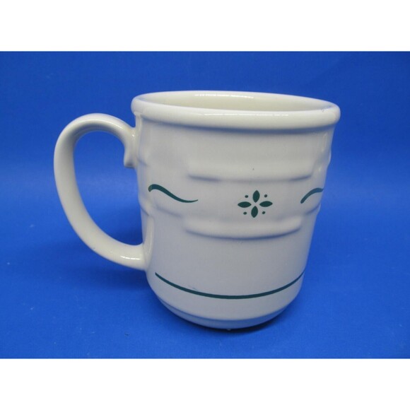 Longaberger Woven Traditions Green On White Coffee Mug 4" H X 3 1/2" W VGC - Picture 3 of 8